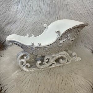 White Resin French Country Scroll & Shell Detail Holiday Sleigh